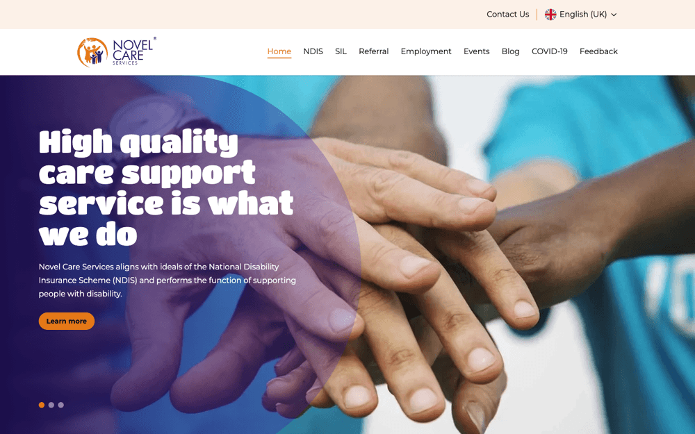 Novel Care Services website screenshot